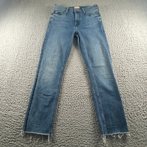 MOTHER Denim - MOTHER Mid-Blue Frayed Hem Ankle Jeans